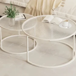 1 ensemble de table imbriquée circulaire de luxe légère, thé, café, canapé en verre, table d'appoint, salon, balcon, bureau à domicile