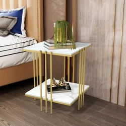 Bàn Trà Cuối Bàn Cho Văn Phòng Bàn Đá Cẩm Thạch Vuông Đầu Chân Vàng Kệ Tạp Chí Bàn Nhỏ Phòng Ngủ Nội Thất Phòng Khách