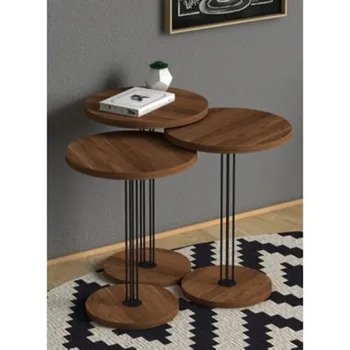 3 piece Walnut, Zigon Coffee Table Nordic Black Metal Foot Disassemble Tea Coffee Service Desk Living Room Bedside Decorative Table Coffee Table