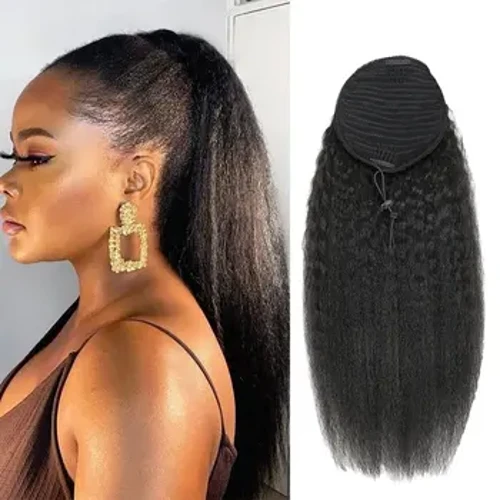 Kinky Straight Drawstring Ponytail Brazilian Afro Kinky Straight Ponytail Human Hair Extension Drawstring Ponytail Me Clip In