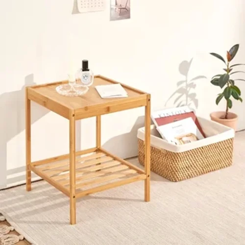 Bamboo Furniture Side Table Square and Rectangular Storage Coffee Table Tea Desk Bedroom Bedside Desk Center Living Room
