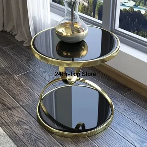 Sofa Side Table kanggo Living Room Modern Center Tables Kaca Stainless Steel Round End Tabel Nordic Luxury Kopi Dekorasi Meja