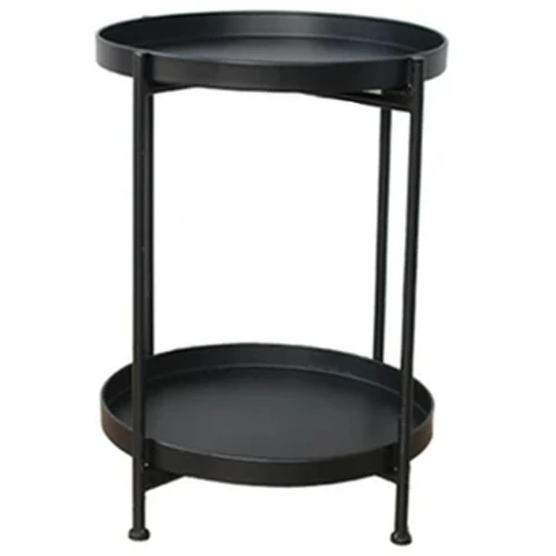 2-Tier Round Side Table End Table Metal Sofa Coffee Table, Maliit na Folding Table Living Room Office Flower Stand (Itim)