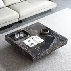 2024, neues Design, gesinterter Stein, übergroßer, großer, quadratischer Kaffee-Steinplatten-Beistelltisch