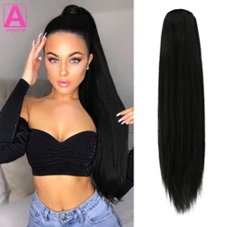 Lige hestehale Clip ins Human Hair Extension #1B Color Drawstring Hestehale Clip i Straight Human Hair 24 26 tommer til piger