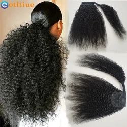 Clip de cheveux humains bouclés autour de la queue de cheval en queue de cheval de cheveux humains brésiliens couleur naturelle queue de poney résistante à la chaleur pour les femmes