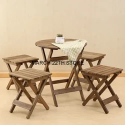 Bộ bàn ghế sân vườn bằng gỗ nguyên khối Bắc Âu Bộ bàn ghế sân hiên Gấp di động Bộ sân vườn và sân thượng ngoài trời Bộ bàn ghế ngoài trời
