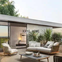 Sofa ngoài trời, chống nắng, ghế mây chống nước, gỗ tếch dệt dây Bắc Âu, sân vườn gỗ nguyên khối, nội thất bàn trà