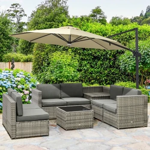 PE Rattan Garden Furniture Set E aofia ai le aluga o lo'o natia e teu ai le tau e tete'e Grey + Natural