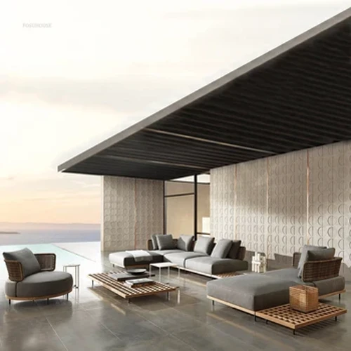 Nordic Wohnzimmer Outdoor Innenhof Gartenmöbel Sets Massivholz Haushalt Hotel Balkon Terrasse Freizeit Sofa Kombination G