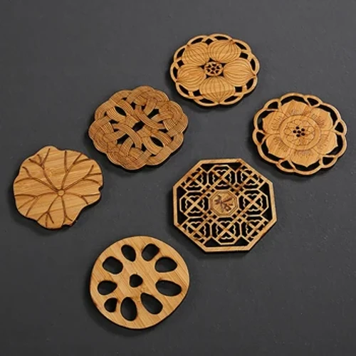 ʻO ka mea hoʻoheheʻe Lotus Flower Inu Coasters Wooden Round Cup Mat Table Mat Ti Coffee Mug Placemat Home Decor Kitchen Accessories