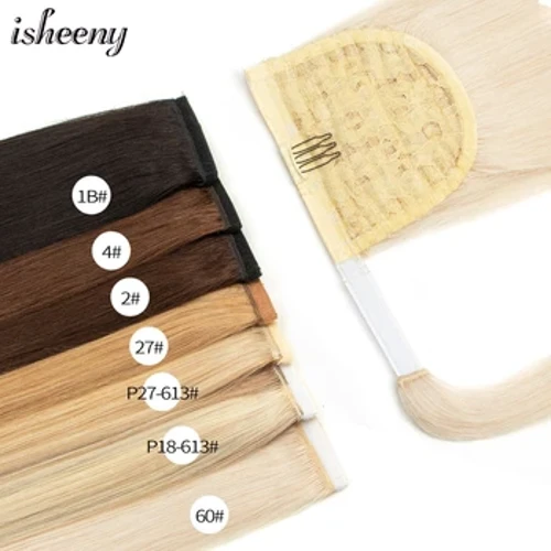 Isheeny Human Hoer Ponytail Extensions Straight 14" 18" 20" 24" Real Natural Brazilian Remy Wrap Clip In Hoer Extension