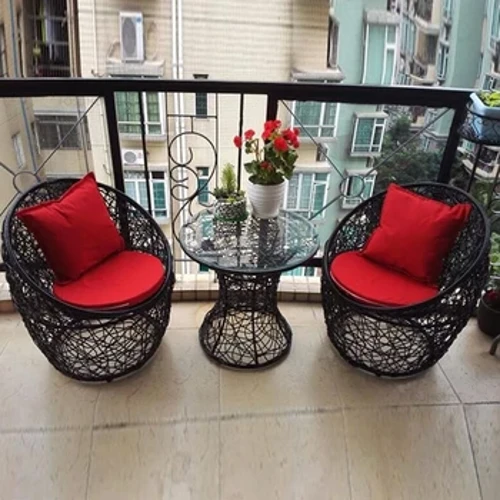 Rattan Stull Dräi-Stéck Set Einfach Gaart Miwwelen Sets Balkon Dëscher a Still Fräizäit Outdoor Gaart Dëscher a Still Set