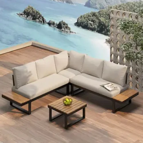 Conjunto de lazer para jardim, posição de canto com ângulo reclinável ajustável, tubo de aço galvanizado, com mesa de centro