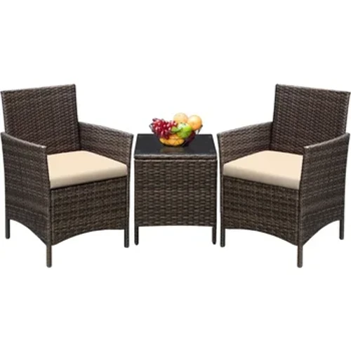 Greesum 3 Píosa Troscán PATIO PE RatánComment Cathaoirleach Caolaitheora Seat Comhrá, Donn Agus Beige, 26.6x12.1x19.3 Orlach
