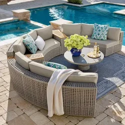 Rattansofa Kombination Garten Freizeit Outdoor Wohnzimmer Halbrundbogen Rattanstuhl Terrasse Outdoor Maßgefertigte Möbel WKGF