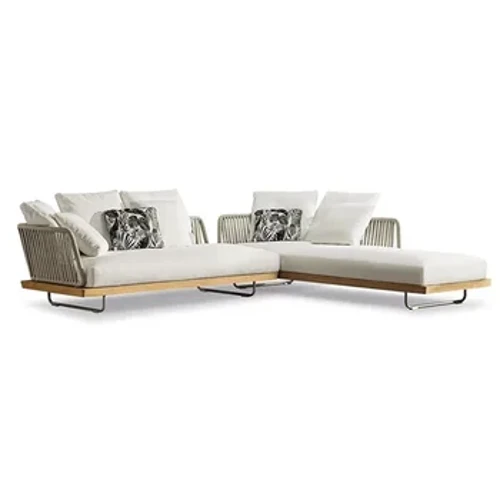 Sofa Teras, Pelindung Matahari, Kursi Rotan Tahan Air, Tali Nordic Tenun Kayu Jati, Taman Kayu Solid, Perabot Meja Teh