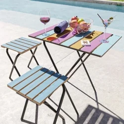 Table et chaises de camp en bois portables-ensemble de meubles d'extérieur rustiques pour pique-niques et aventures de Camping ensemble de table à manger colorée