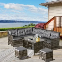 Dodrefn gardd 8-person set gwehyddu resin gardd lolfa gosod cornel set soffa gardd