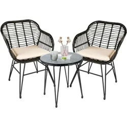 Leasbar Bộ 3 món đan lát ngoài trời bằng liễu gai, Bộ đồ nội thất sân ngoài trời phù hợp với mọi thời tiết với bàn và đệm
