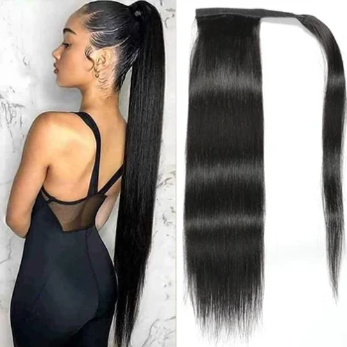 Ponytail Extension Mënsch Hoer Straight Ponytail Mat Magic Paste Warp Ronn 100g/Stéck Brasilianer Virgin Mënsch Hoer Fir Fraen