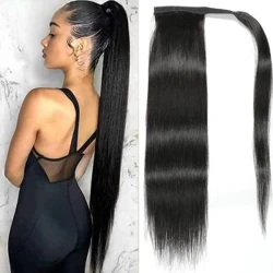 Hästsvansförlängning Människohår Rak hästsvans Med Magic Paste Warp Runt 100g/styck Brazilian Virgin Människohår för kvinnor