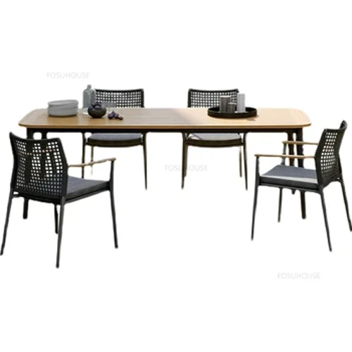 Bannenhaff Rattan Dëscher a Still Nordic Garden Miwwelen Set Outdoor Dëscher a Still Villa Outdoor Balkon Iessdëscher Set
