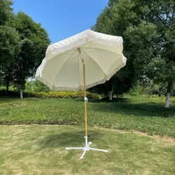 Sombrilla de playa al aire libre con flecos y base, sombrilla de protección solar bohemia Vintage para Patio, jardín, piscina, playa, sombrillas inclinables con botones