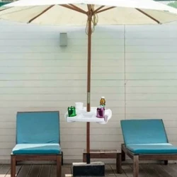 Sommer Strandschirm Tisch rundes Plastiktablett mit Getränkehaltern Snackbecherschale für Garten Schwimmbad Terrassenmöbel Sockel