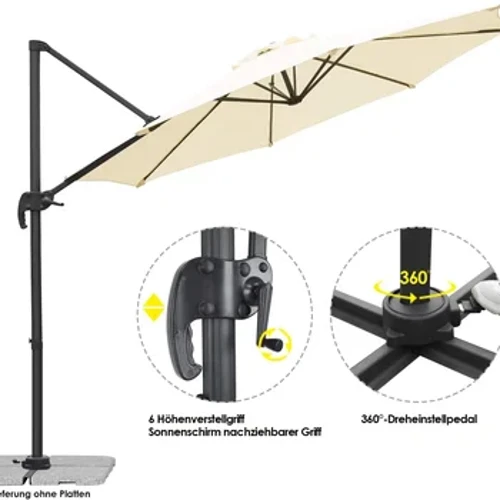Parapluie décalé de Patio de 3M, en porte-à-faux, pour l'extérieur, suspendu, auvent de Protection UV avec Base croisée à manivelle inclinable