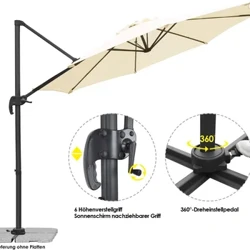 Parapluie décalé de Patio de 3M, en porte-à-faux, pour l'extérieur, suspendu, auvent de Protection UV avec Base croisée à manivelle inclinable