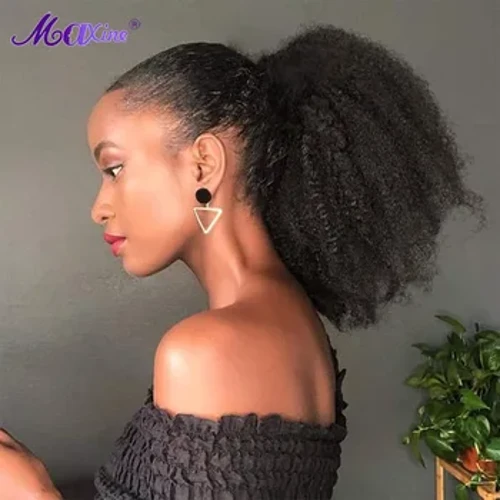 Mogoolia Afro Kinky lokkis nööriga hobusesaba pikendused 4B 4C Remy 10-24 tolline pika klambriga hobusesaba pikendus Maxine