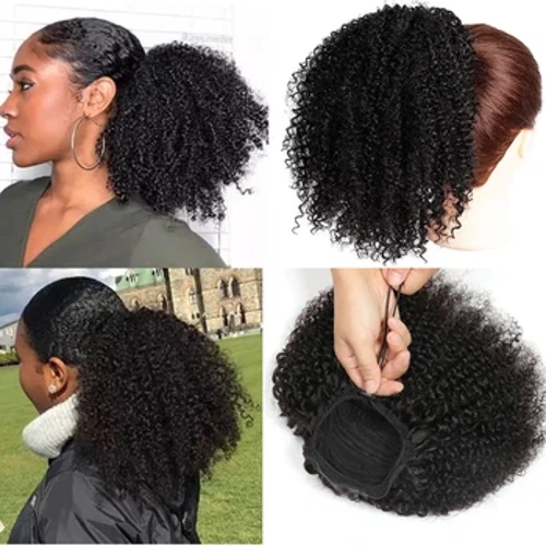 Afro Kinky Curly Ponytail Human Hair Maxine 4B 4C Kinky Curly Ponytail Extension Clip sa Drawstring Ponytail Bun HairPieces