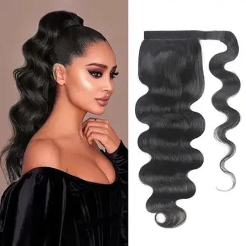 Body Wave arklio uodegos plaukų segtukai iš Brazilijos Human Remy plaukų priauginimo apvyniojimo virvele, galvos dėvimu kirpimu moterims
