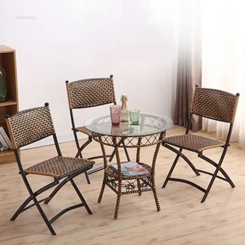 Cathaoireacha Trá RatánComment Minimalist le haghaidh Clós BALCÓIN Cathaoirleach Foldable Fóillíochta Troscán Allamuigh Backrest Cathaoirligh Fillte Inaistrithe