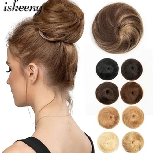 ʻO Isheeny ʻOiaʻiʻo ʻO nā ʻāpana lauoho kanaka ʻoiaʻiʻo, Hoʻonui i ke kaula pololei ʻo Ponytail Clip ma nā ʻāpana lauoho Chignon Donut Updo Nā ʻāpana lauoho no nā wahine.