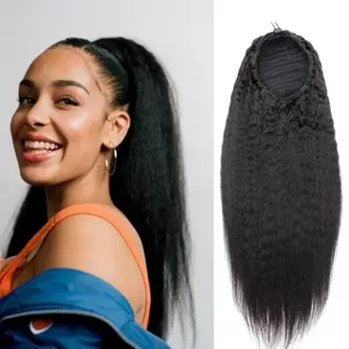12-26 polegadas kinky reta rabo de cavalo extensão do cabelo humano envoltório em torno do cordão no rabo de cavalo natural preto # 1b remy para mulher