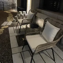 Nordic Outdoor Chairs Balcony Courtyard Terrace Small Table and Chair Set Modern PE Rattan Chair Outdoor Camping Beach Chairs C