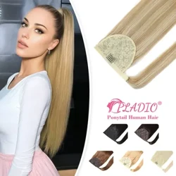 Človeški lasni podaljški z ravnim čopom, 12-28 palcev na debelem koncu, Magic Wrap Around Ponytail brazilski 100 % človeški lasje Remy