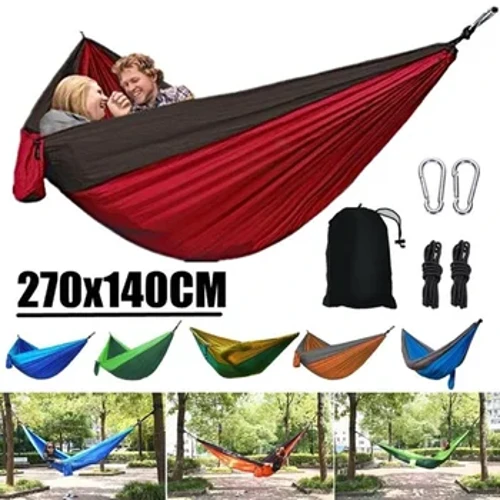 Hammock Gwersylla Awyr Agored Cludadwy Person Sengl Gyda Lliw neilon Cyfatebol Hammock Cryfder Uchel Parasiwt Gwely Crog Ffabrig