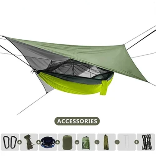 260x140cm Outdoor Doppel Camping Hängematte mit Moskitonetz und Regenplane Leichte Fallschirm Hängematten für Reisen Wandern