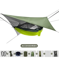 260x140cm Outdoor Duebel Camping Hängmatt mat Mosquito Net a Reen Fly Tarp Liichtgewiicht Fallschierm Hängmatten fir Rees Wanderen
