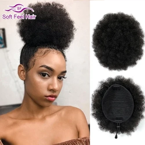 8 Zoll Afro Puff Ponytail Mënsch Hoer Bun Kinky Curly Drawstring Ponytail Brazilian Clip In Hoer Extensions Natural 6 Zoll Chignon