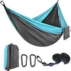 Effen kleur parachutehangmat met hangmatriemen en zwarte karabijnhaak Camping Survival Travel Double Person Outdoor Furniture