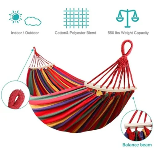 Gwely Crog Enfys Cotwm 1-2 Person 264 pwys Cynhwysedd Stripe Hammock Swing Symudol 102x32 i mewn ar gyfer Awyr Agored Dan Do gyda Bag Cario