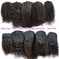 Människohårförlängning hästsvansar med dragsnöre Jerry Afro Kinky Curly Virgin Människohårklämma i hästsvansförlängning för svarta kvinnor