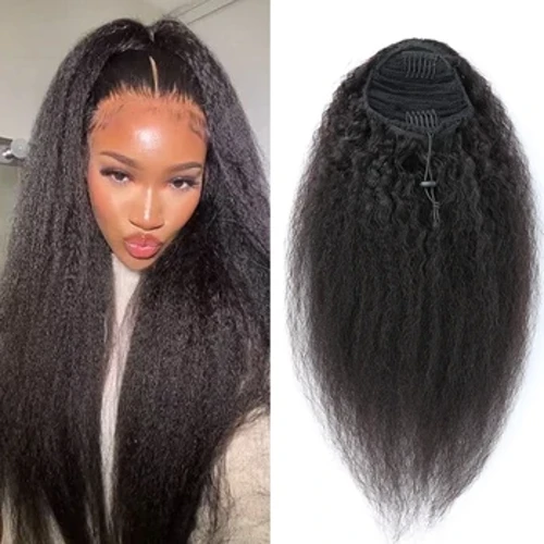 Afro Yaki Straight Drawstring Ponytail Human Hoer Brazilian Clip In Hoer Extensions 10-30 Zoll Remy Kinky Straight Ponytail Hoer
