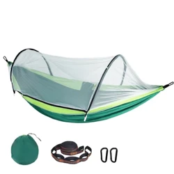 Maint sengl 270 * 140cm Pwysau Ysgafn Gwersylla Awyr Agored Cludadwy Teithio Ffabrig neilon POP i fyny Hammock Net Mosgito