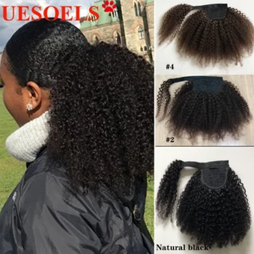 Wrap Around Afro Curly Clip In Ponytail Human Hoer Extension Brazilian 8"-20" 100% Remy Human Hoer For Women Am Uesoels Store