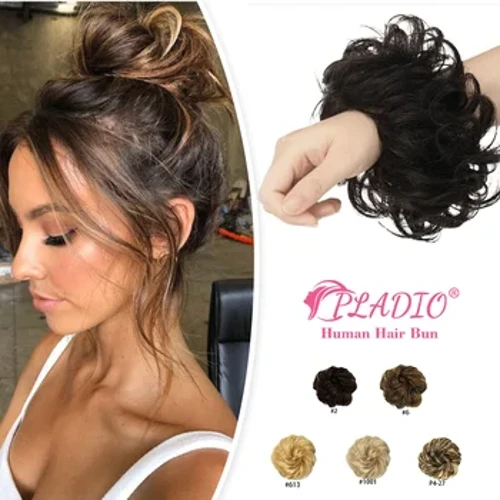 PLADIO 100% Con Người Búi Tóc Phần Mở Rộng Lộn Xộn Chignon Với Tua Rua Đuôi Ngựa Làm Tóc Sóng Nâu Tự Nhiên Búi Tóc Cho Nữ